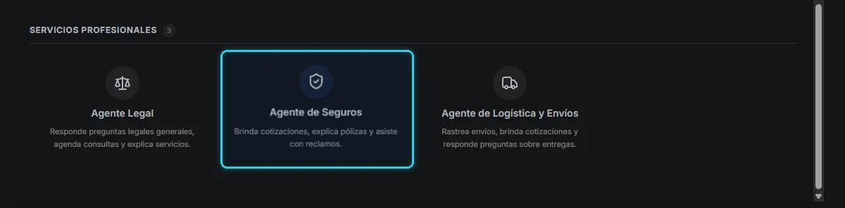 Última categoría: servicios profesionales, con legal, seguros y logística