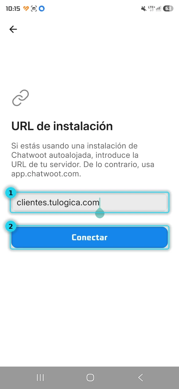 Pantalla URL de instalación con clientes.tulogica.com escrito