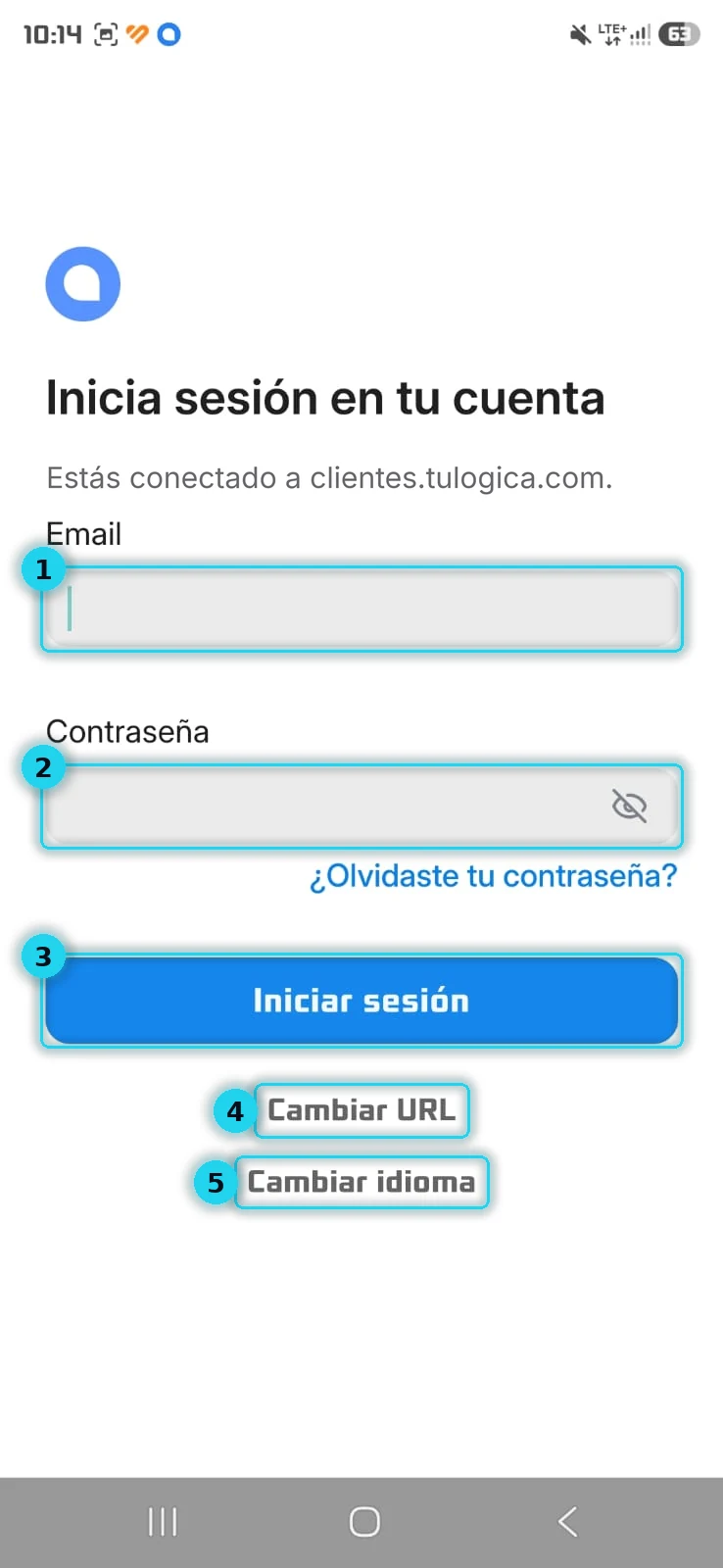 Inicio de sesión con email, contraseña y botón Iniciar sesión