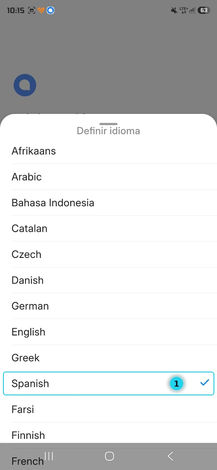 Lista de idiomas con Spanish seleccionado