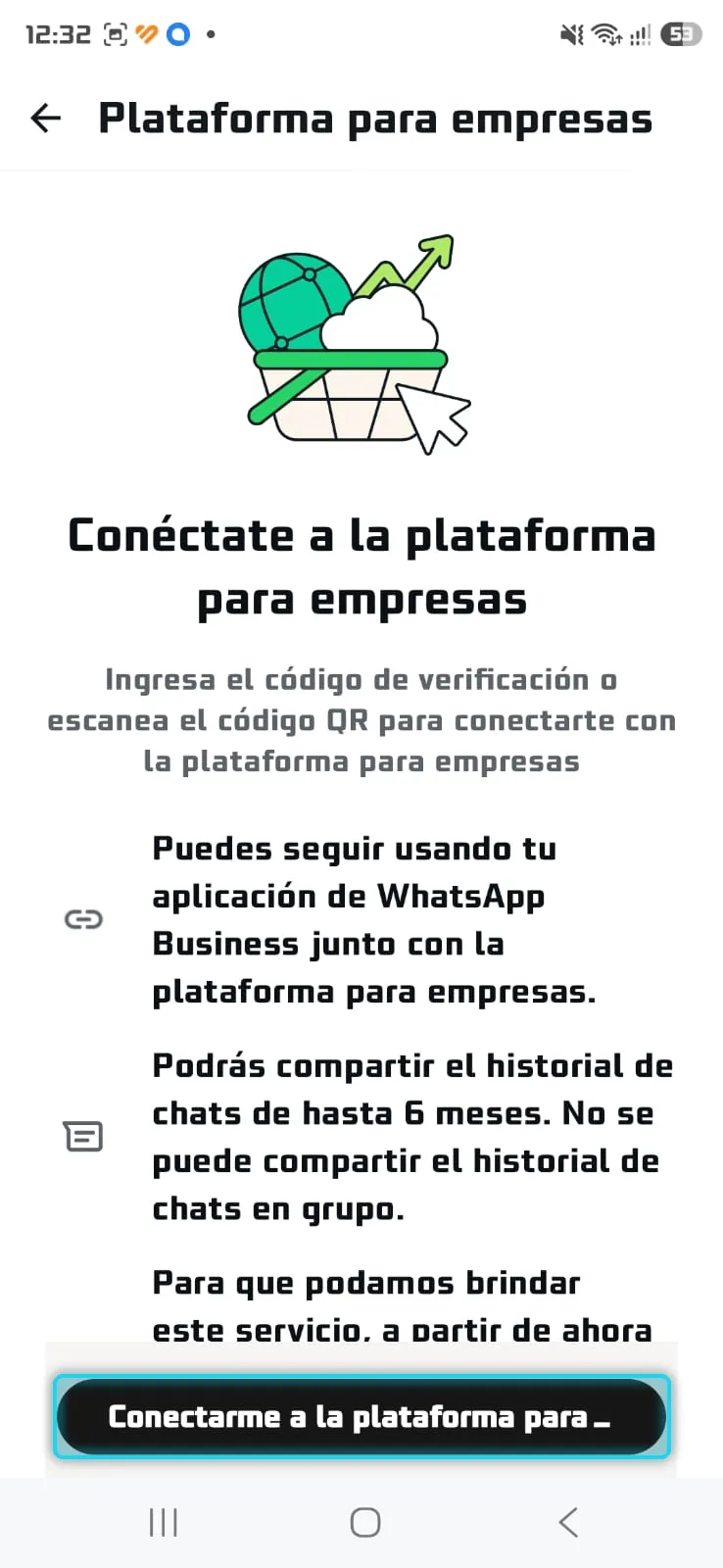 Pantalla Conéctate a la plataforma para empresas con el botón Conectarme señalado