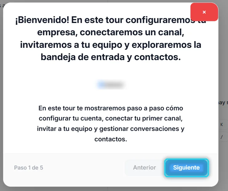 Primera pantalla del recorrido del panel