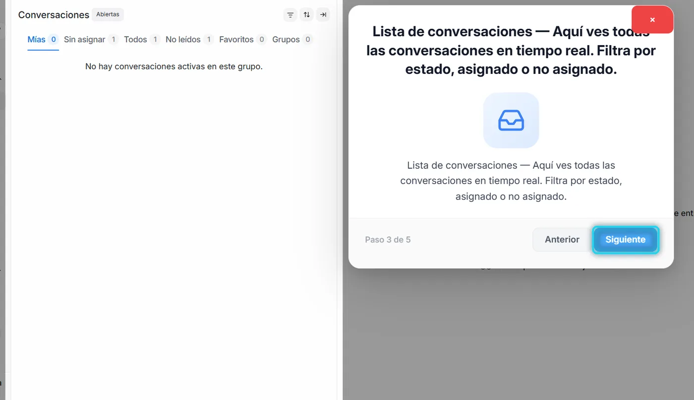 Recorrido: Lista de conversaciones con filtros