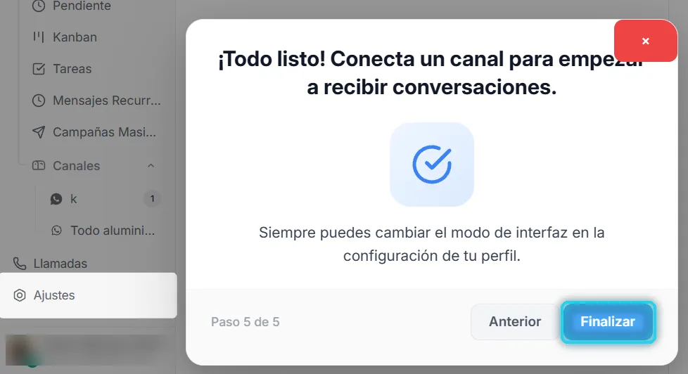 Última pantalla del recorrido con Finalizar señalado