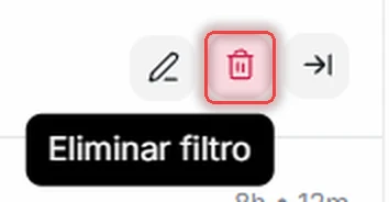 Botón de papelera con el aviso Eliminar filtro