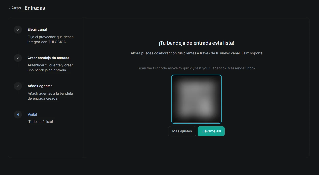 Pantalla final con el código QR de prueba