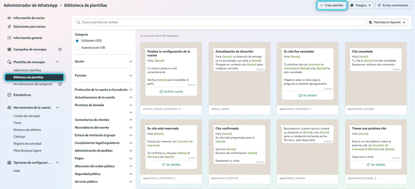 Biblioteca de plantillas de Meta con modelos de utilidad listos para usar