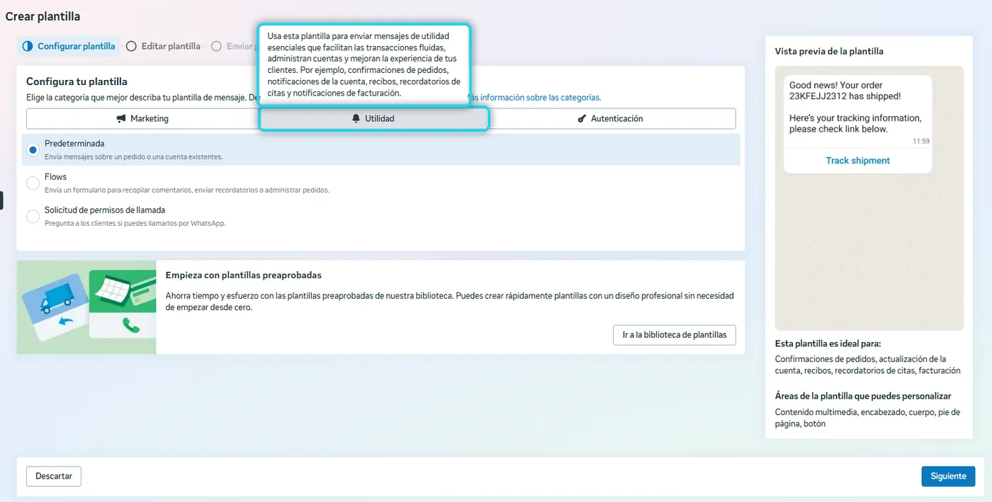 Categoría Utilidad con la explicación de Meta señalada
