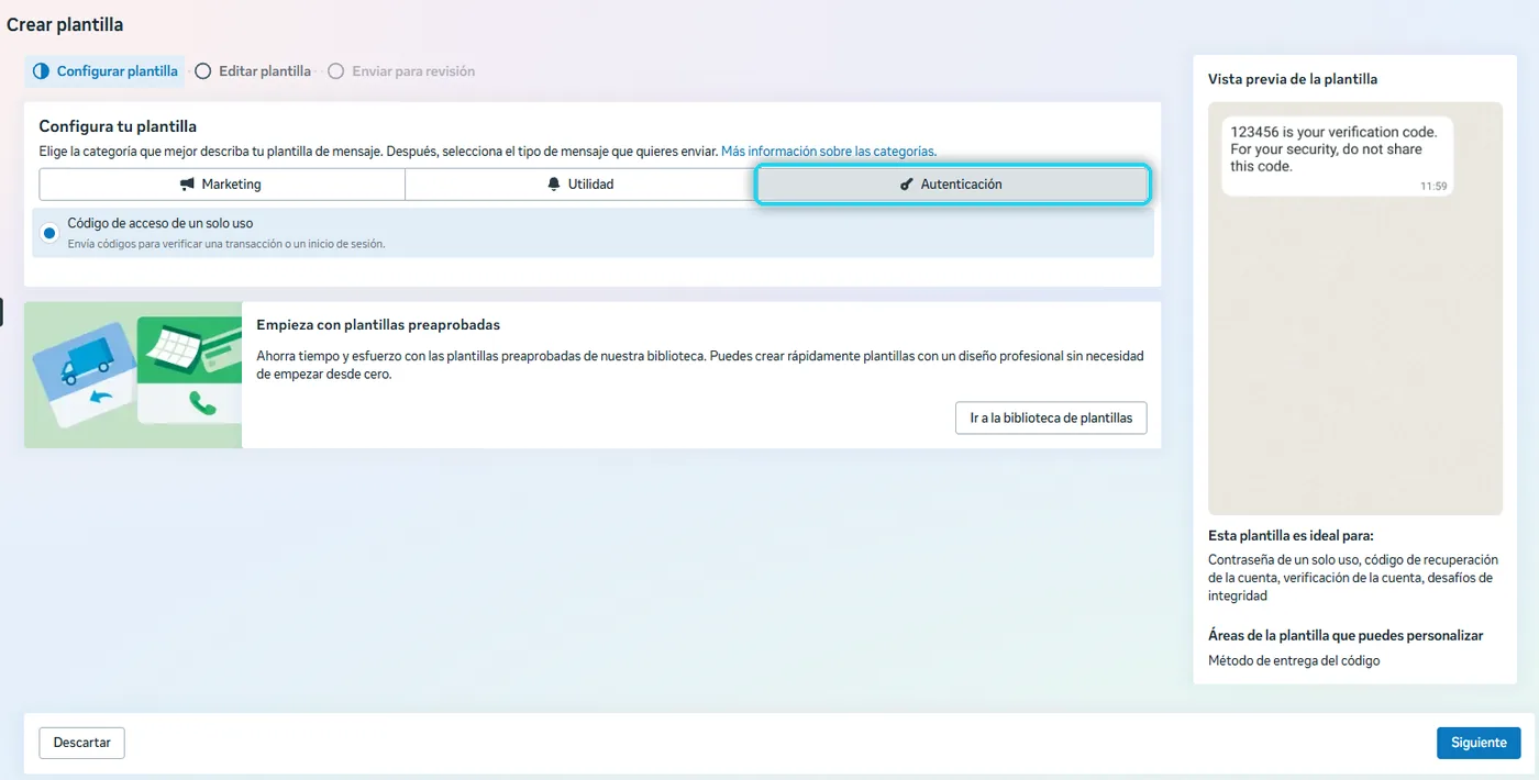 Categoría Autenticación con código de acceso de un solo uso