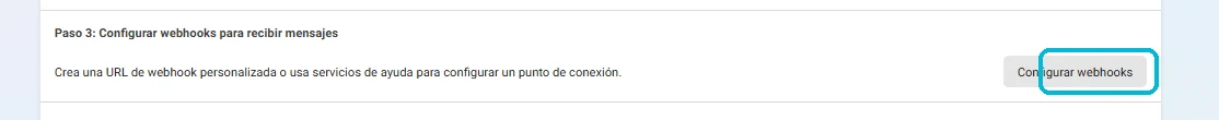 Sección de configuración de webhooks en Meta con el botón señalado