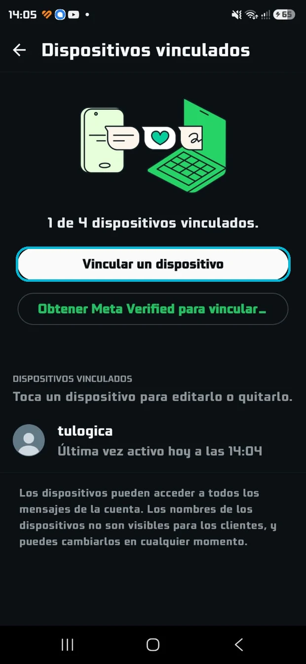 Pantalla de Dispositivos vinculados en WhatsApp, con el botón Vincular un dispositivo